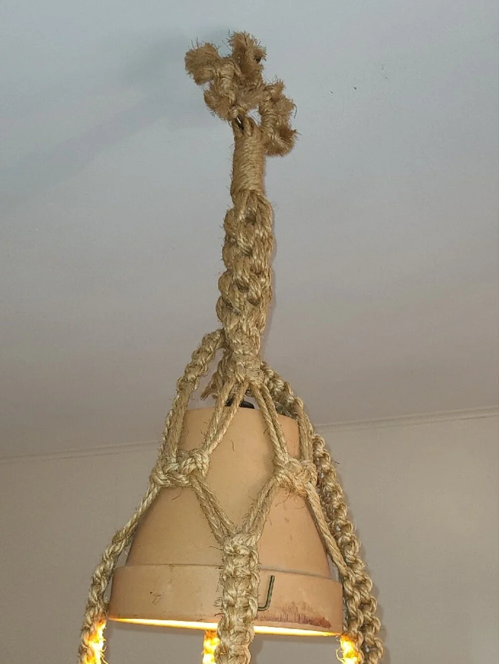 Handcrafted Macrame Hanging Lamp  Natural Beige Jute